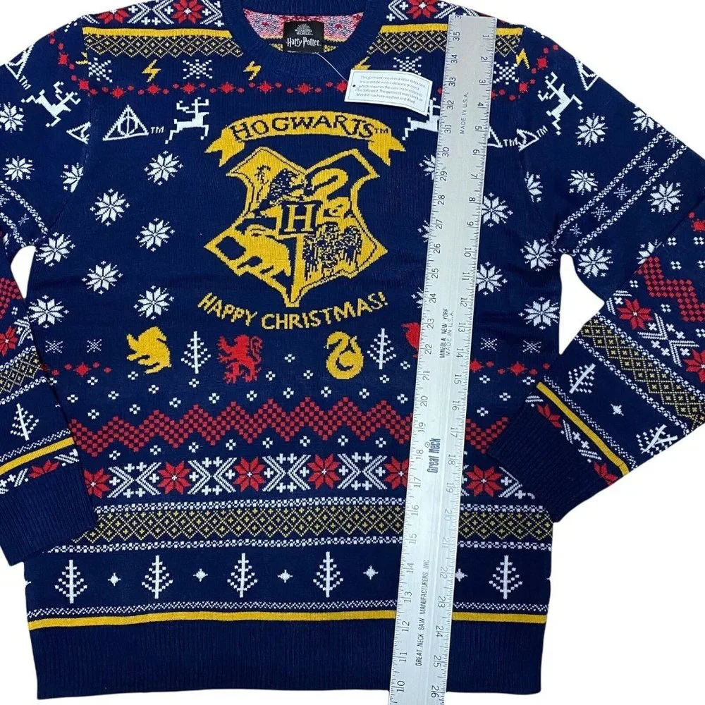 Harry Potter Men's M Hogwarts Happy Christmas Ugly Holiday Sweater Wizard World - Picture 3 of 12